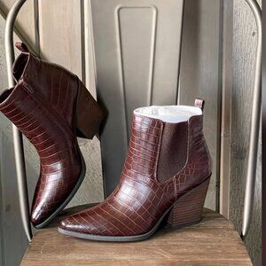 SOUL by Naturalizer MICAH Ankle Boots Size 9 Brown Croc NIB 3" Heel Country Boho